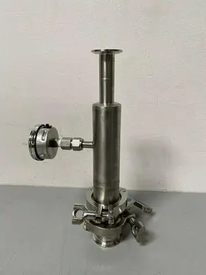 USED STAINLESS STEEL COLUMN W/ 2" SANTRIX 96 PSIG RUPTURE DISC & PRESSURE GAUGE