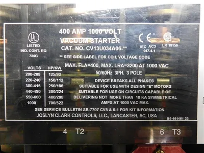 Joslyn Clark CV13U034A06-76 Compact Vacum Contactor 1000V 700HP 522kW New NIB