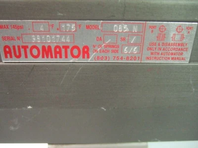AUTOMATOR Model 085 N 98101744 145 PSI Actuator Valve 1000 WOG 11/4"