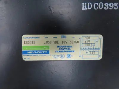 Hevi-Duty E850TB Power Transformer 850VA 1Ph HV 460/230/208 LV 115