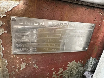 3 x 1.5 Union TD-30 Triplex Pump, 13.6 GPM, 10 HP