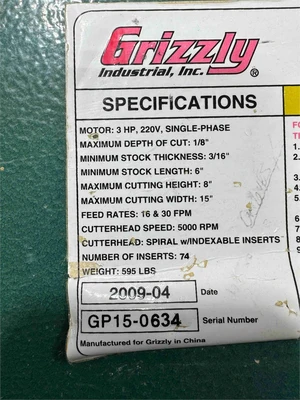 Used 2009 GRIZZLY G0453Z Woodworking Planers Texas US | MachineryMax #1244520