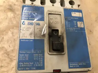 Westinghouse EHD3100L 100 A  Circuit Breaker 3 Pole Molded Case 480VAC