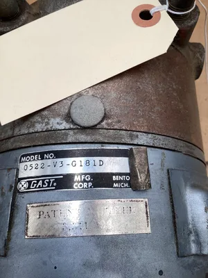 Gast Dry Rotary Vacuum Pump 1/4 Hp AC Motor; 208/220 V; 3 Phase; 1725 RPM