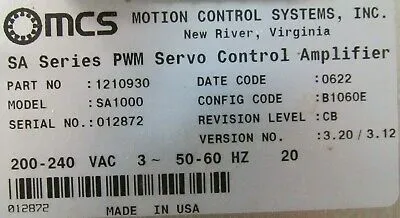 USED MCS MOTION CONTROL SYSTEMS SA1000