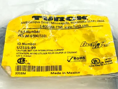 PKG 3M-6/S90/S101 | Turck  Flexlife Cordset M8 Female 6M length U2515-99 - New