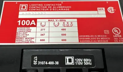 NEW SQUARE D 8903SQO2 LIGHTING CONTACTOR SER. 31074-400-38 110-120V 50-60HZ 100A