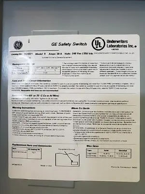 GE SAFETY SWITCH TG4321 MODEL 8