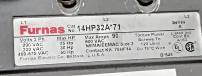 SIEMENS FURNAS ELECTRIC CO 14HP32A71 14HP32A71 STARTER Series A NEMA3 3PHASE
