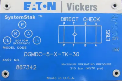 NEW VICKERS DGMDC-5-X-TK-30 CHECK VALVE 867342 DGMDC5XTK30