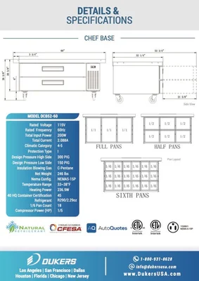 New | in-Stock Dukers New Dukers DCB52-60-D2 Chef Base Refrigerator with 2 Drawers Chef Bases Illinois US | Falcon Restaurant Supply #1375634