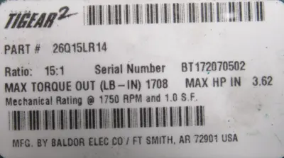 NEW BALDOR 26Q15LR14 GEAR REDUCER 15:1