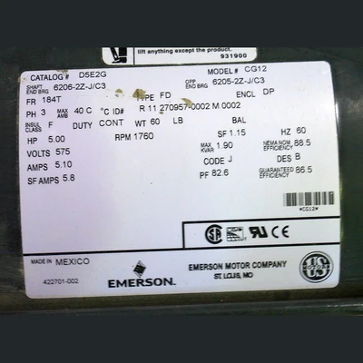 Emerson 3 HP Motor