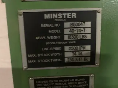 20,000 Lb X 72" X .125" Minster Cut To Length Line