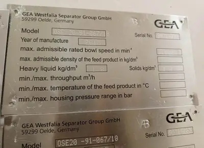 (5) Westfalia OSE 20-91-067/18 oil purifier skids, SS.