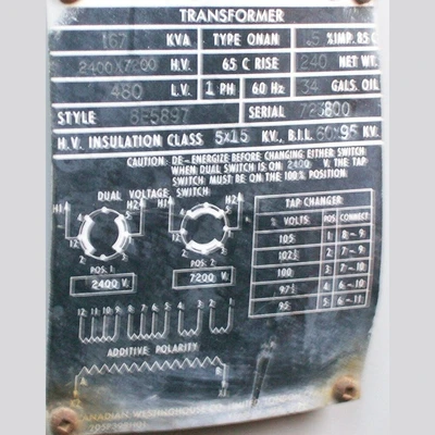 167 KVA, 7200/2400-480 Volt - 3 Phase Westinghouse Transformer