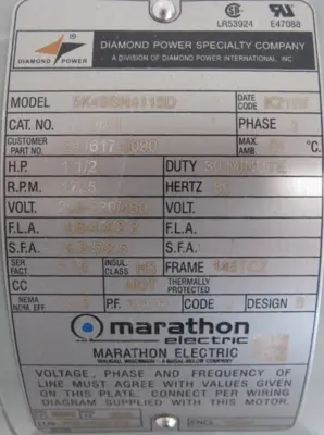 NEW MARATHON 5K49SN4115D MOTOR 1.5HP 208-230/460V 1725RPM