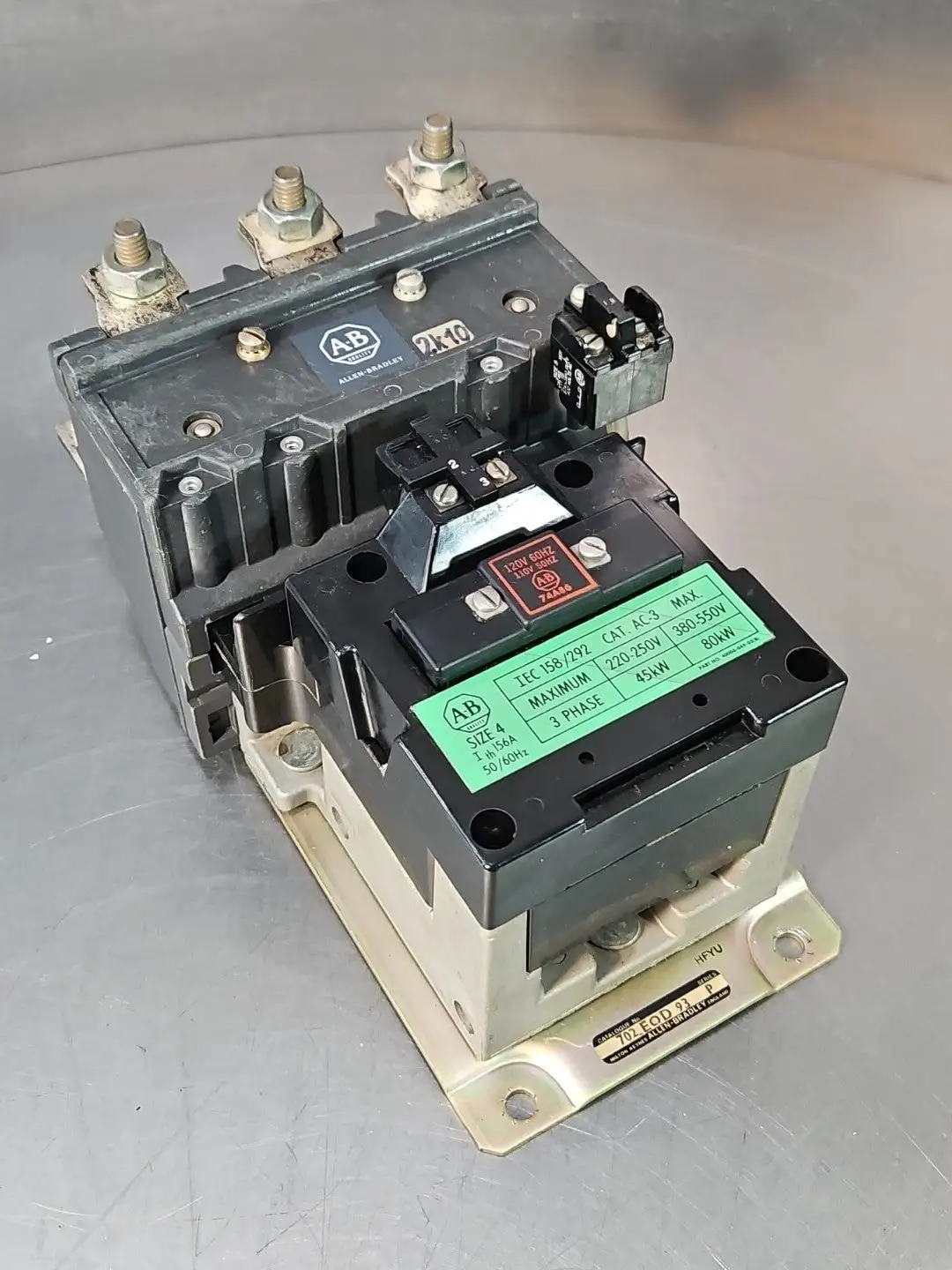 Allen-Bradley 702EOD93 Ser. P Size 4 Contactor CAT. AC-3 Loc4E45