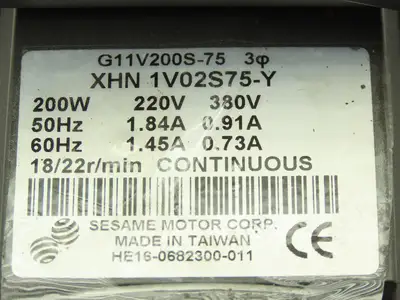 Sesame G11V200S-75 Gear Motor 200W 220V 3PH 22rpm 75:1 Parallel Shaft