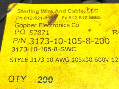 3173-10-105-8-200 | Gopher Electronics  Bulk Cable 10AWG 600V 200ft Length - New