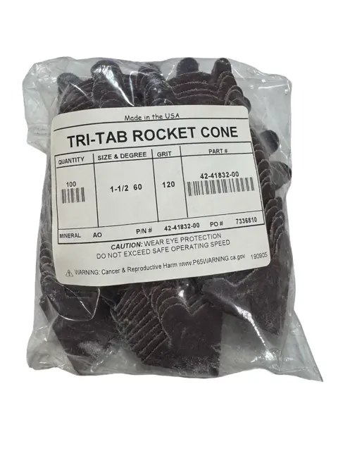 Tri-Tab 1-1/2" Rocket Cone, 60 Degree, 120 Grit Aluminum Oxide 100 Pack