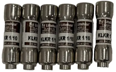 LOT OF 6 NEW LITTELFUSE KLKR-1/10 CLASS CC FAST ACTING FUSES KLKR110