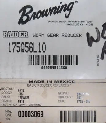 NEW BROWNING 175Q56L10 GEAR REDUCER 10.1:1
