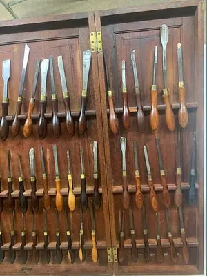 5985-385 Antique Holtzapffel & Co Ornamental Lathe 75 Turning Tools Chisel Set, London