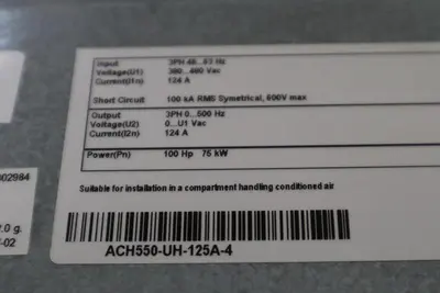ABB ACH550-UH-125A-4 AC DRIVE 550 SERIES 3 PHASE 380-480 V AC STOCK S685