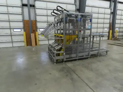 Basket Feeder Stacker 3-Row 14" Roller Conveyor Chain Drive Lift Stack System