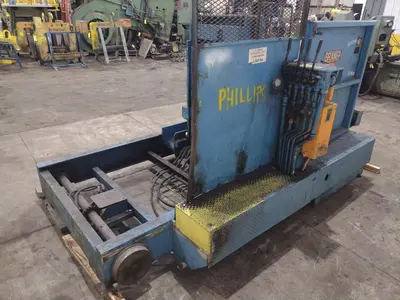 20,000 LBS X 54" X 36" BRANER HYDRAULIC COIL CAR UPENDER WITH POWER FEED CONVEYOR: YOBRO #25238