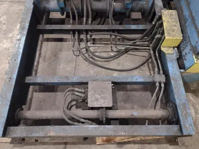 20,000 LBS X 54" X 36" BRANER HYDRAULIC COIL CAR UPENDER WITH POWER FEED CONVEYOR: YOBRO #25238