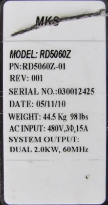 USED MKS RD5060Z GENERATOR POWER SUPPLY RD5060Z-01