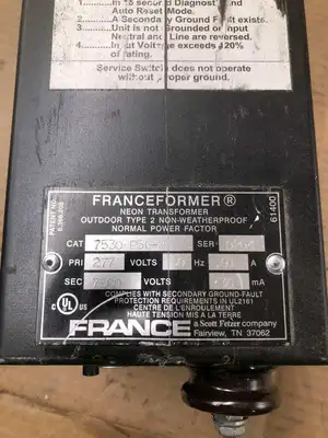 Franceformer 7530-P5G-2 Outdoor Neon Transformer 277V 60Hz 0.91A / 7500V 30mA
