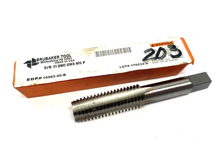 Used BRUBAKER TOOL STRAIGHT FLUTE PLUG TAP 5/8-11 NC H3 4FL HSS HSS/Cobalt Taps Michigan US | Maverick Industrial Sales #1092823
