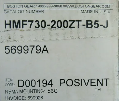 NEW BOSTON GEAR HMF730-200ZT-B5-J SPEED REDUCER RATIO 200:1 569979A