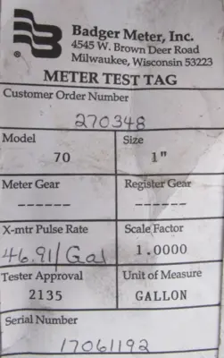 NEW BADGER 70 FLOW METER PFT420 1"