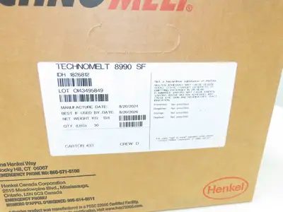 Henkel 8990 Technomelt Hot Melt Adhesive Glue 30lbs Carton BB 8/20/2026
