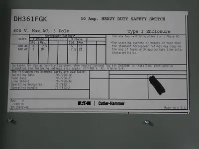 Eaton 30 A Heavy Duty Switch