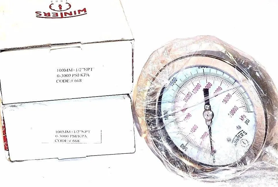 2 NEW WINTERS 100MM x 1/2" NPT PRESSURE GAUGES