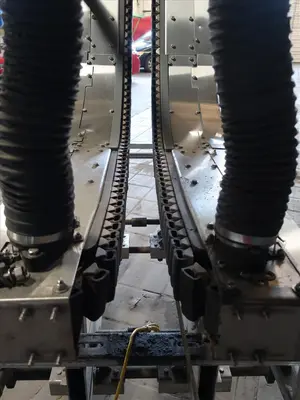SPC8367  Conveyor AMBEC lowerator Stainless Steel, 38" discharge ht. and 80" infeed ht.