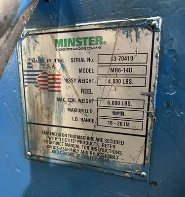 6,000# x 14" Minster Uncoiler
