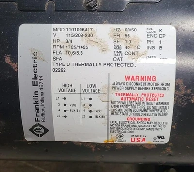 Varian Alcatel Adixen Type 2021 Vacuum Pump Franklin Electric 1101006417 Motor