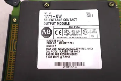 ALLEN BRADLEY 1771-0W SELECTABLE CONTACT OUTPUT MODULE SER A STOCK #1794
