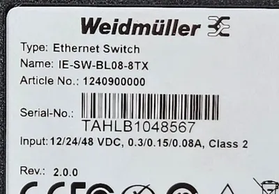 Weidmuller IE-SW-BL08-8TX Ethernet Switch. 3B-20