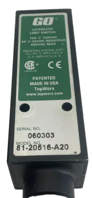 USED TOPWORX GO SWITCH 81-20516-A20 LEVERLESS LIMIT SWITCH 10A120VAC 8020516A20