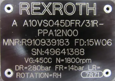 NEW REXROTH R910939183 AXIAL PISTON PUMP A10VS045DFR/31R-PPA12N00
