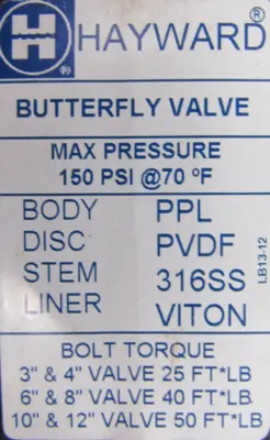 NEW HAYWARD BY450800VG BUTTERFLY VALVE BODY ONLY 8"