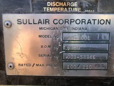 Sullair 20-100L 100 HP Rotary Screw Air Compressor