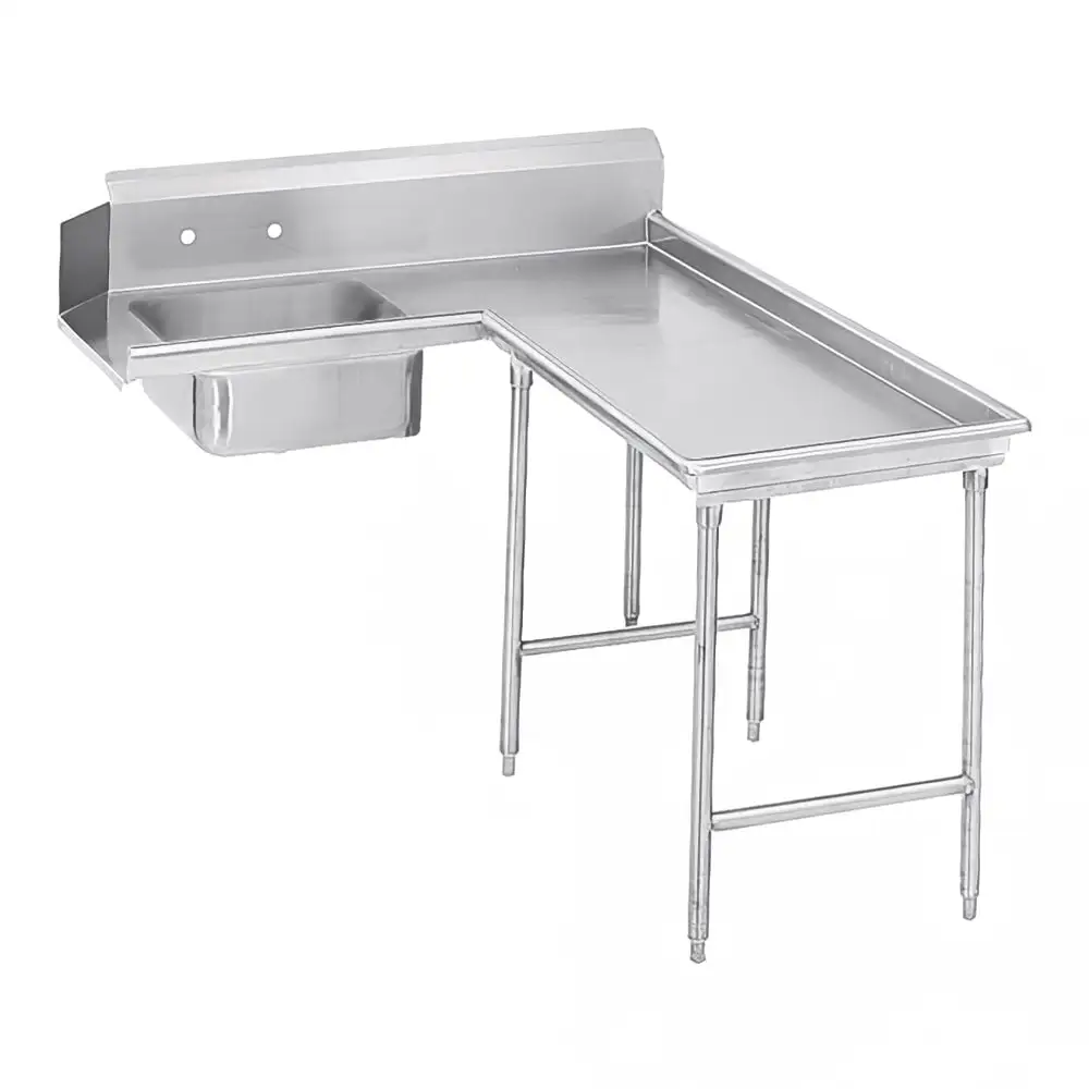 Advance Tabco DTS-G30-108R 107" R L Island Soil Dishtable - 10 1/2" Backsplash, Stainless Legs, 14 ga Stainless